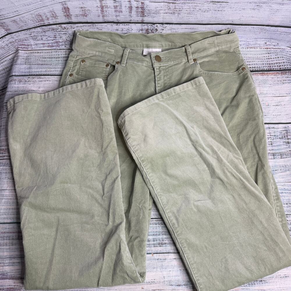 Soft Surroundings Sage Green Corduroy Pants Womens Large Wide Leg Stretch Cotton